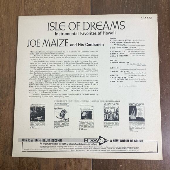 Joe Maize & His Cordsmen Isle of Dreams Hawaii Instrumental 1965 Decca Records - Picture 3 of 5